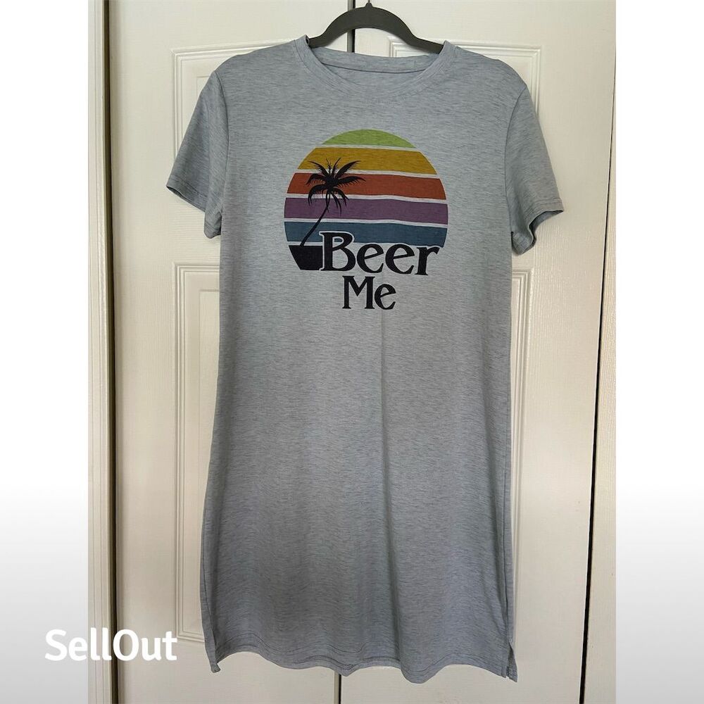Stated Apparel Women's Gray Graphic T-Shirt Dress Size M Casual Summer
